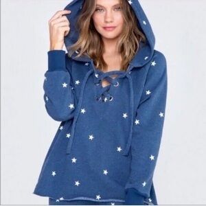 WILDFOX Football Lace Up Star Hoodie | Color: Blue | Size: S |